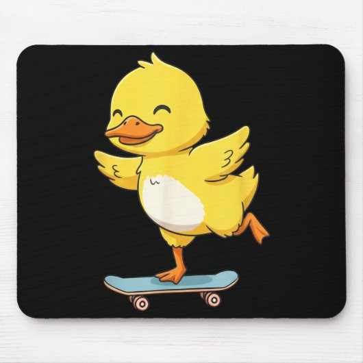 Funny Yellow Duck Skater Skateboard Ballerina Zoo Mousepad (Vorne)