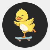 Funny Yellow Duck Skater Skateboard Ballerina Zoo Runder Aufkleber (Vorderseite)
