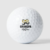 Funny Yellow Glass und Mustache Custom Opa Golfball (Vorderseite)