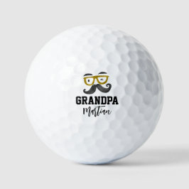 Funny Yellow Glass und Mustache Custom Opa Golfball