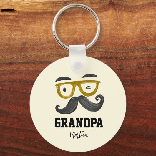 Funny Yellow Glass und Mustache Custom Opa Schlüsselanhänger (Rückseite)