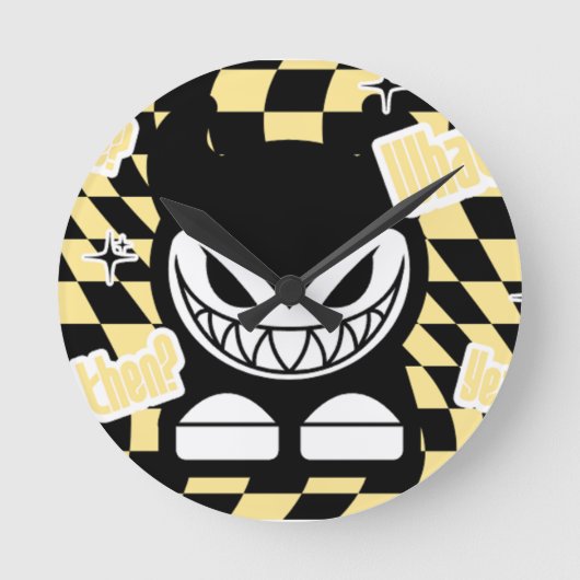 Funny Yellow Labubou-Inspired Runde Wanduhr (Vorderseite)