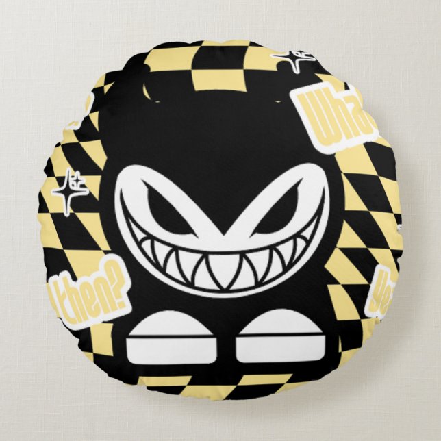 Funny Yellow Labubou-Inspired  Rundes Kissen (Vorderseite)