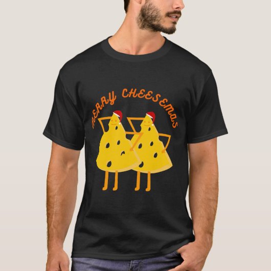 Funny Yellow Merry Cheesemas mit Xmas Hats T-Shirt (Vorderseite)