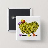 Funny Yellow Ram Chinese Year Zodiac Birthday SqB Button (Vorne & Hinten)