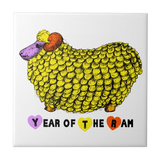 Funny Yellow Ram Chinese Year Zodiac Birthday Tile Fliese (Vorderseite)