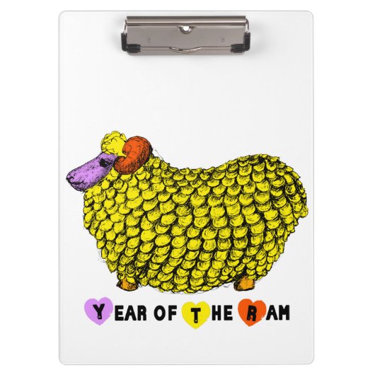 Funny Yellow Ram Chinese Year Zodiac Clipboard Klemmbrett (Vorderseite)