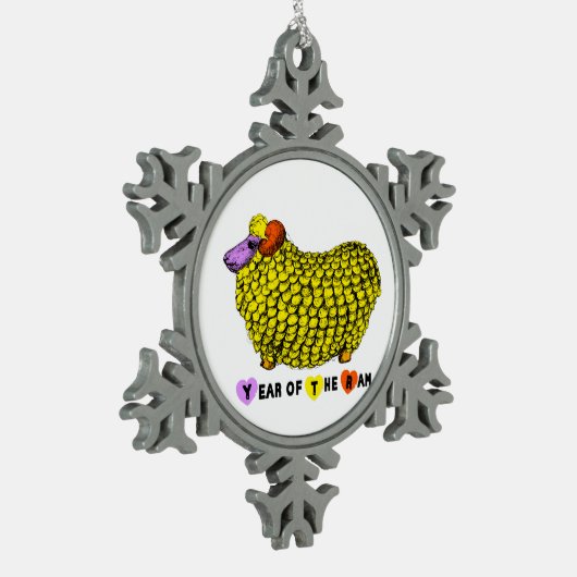 Funny Yellow Ram Chinese Year Zodiac CO Schneeflocken Zinn-Ornament (Links)