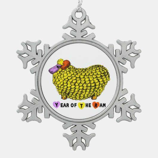Funny Yellow Ram Chinese Year Zodiac CO Schneeflocken Zinn-Ornament (Vorderseite)