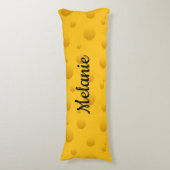 Funny yellow Swiss cheese pattern custom name Seitenschläferkissen (Vorderseite Vertikal)