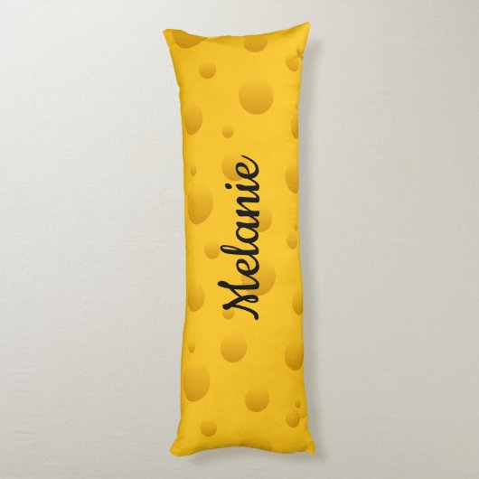 Funny yellow Swiss cheese pattern custom name Seitenschläferkissen (Rückseite (Vertikal))