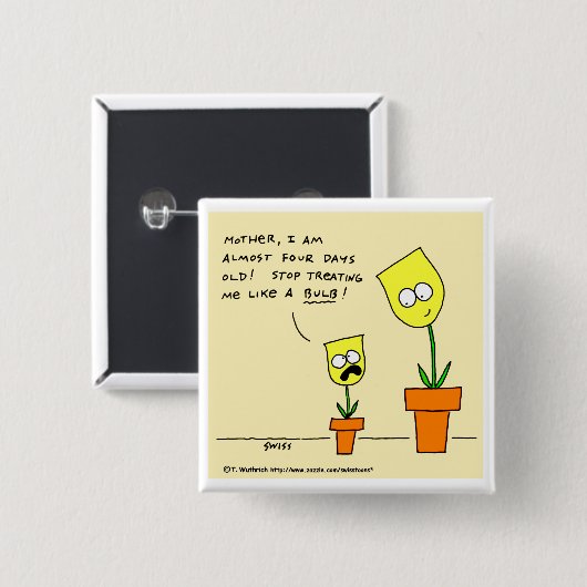Funny Yellow Tulips Parenting Cartoon Spaß Button (Vorne & Hinten)