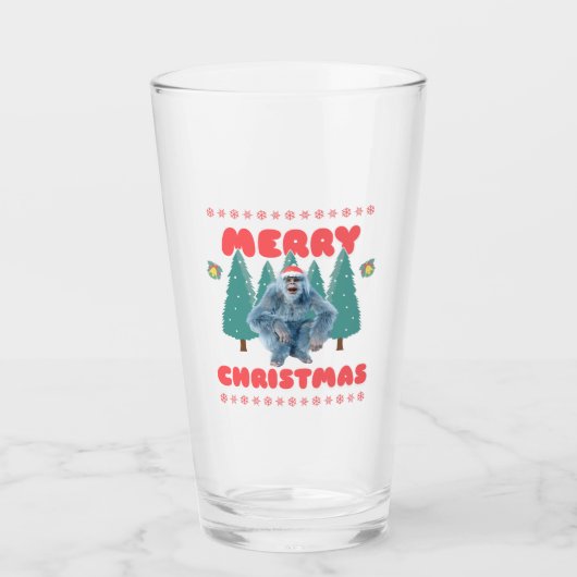 Funny Yeti - Frohe Weihnachten Glas (Vorderseite)