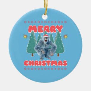 Funny Yeti - Frohe Weihnachten Keramik Ornament