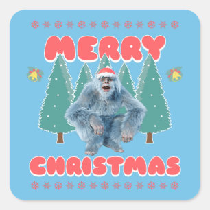 Funny Yeti - Frohe Weihnachten Quadratischer Aufkleber