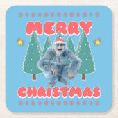Funny Yeti - Frohe Weihnachten Rechteckiger Pappuntersetzer (Vorderseite)