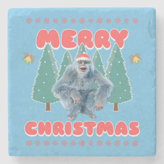 Funny Yeti - Frohe Weihnachten Steinuntersetzer (Vorderseite)
