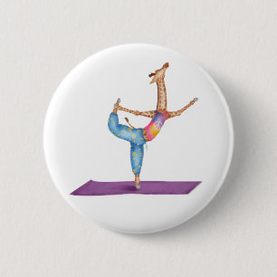 Funny Yoga Giraffe rund Abzeichen Button