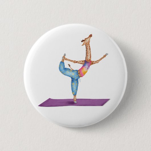 Funny Yoga Giraffe rund Abzeichen Button (Vorderseite)