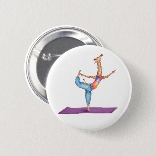 Funny Yoga Giraffe rund Abzeichen Button (Vorne & Hinten)