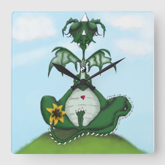 Funny Yogi Dragon Painting Quadratische Wanduhr (Vorderseite)