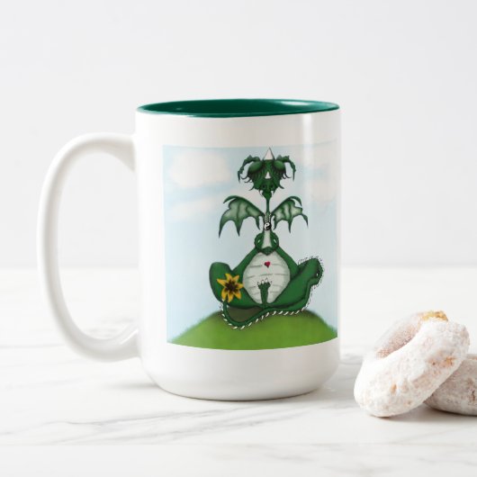 Funny Yogi Dragon Painting Zweifarbige Tasse (Mit Donut)