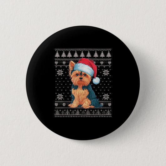 Funny Yorkie Dog Ugly Weihnachtssüßer Weihnachtsfe Button (Vorderseite)