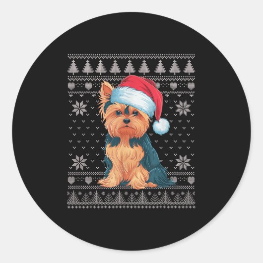Funny Yorkie Dog Ugly Weihnachtssüßer Weihnachtsfe Runder Aufkleber (Vorderseite)