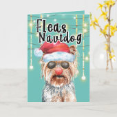Funny Yorkie Santa im Licht glücklicher Ferien Karte (Gelbe Blume)