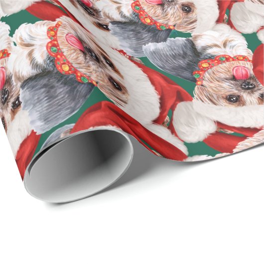 Funny Yorkshire Terrier Christmas Pattern Geschenkpapier (Rolleneckpunkt)