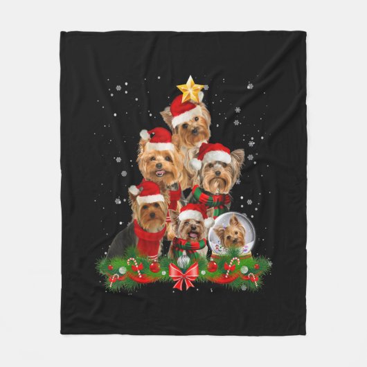 Funny Yorkshire Terrier Dog Christmas Tree Fleecedecke (Vorderseite)