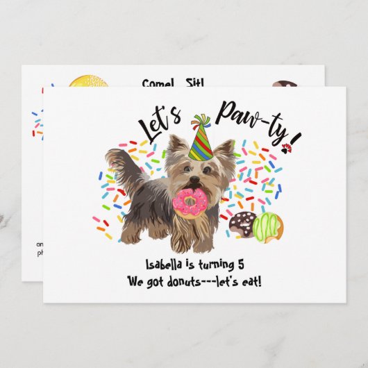 Funny Yorkshire Terrier Dog Donuts Birthday Party Einladung (Vorne/Hinten)