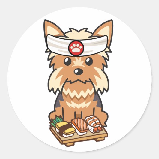 Funny Yorkshire Terrier Dog ist ein Sushi-Koch Runder Aufkleber (Vorderseite)