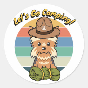 Funny Yorkshire Terrier Hund will Camping zu gehen Runder Aufkleber