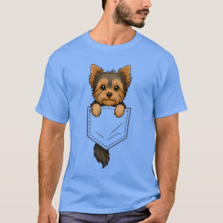 Funny Yorkshireerrier Peeking in Pocket Dog Puppy  T-Shirt