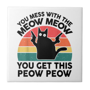 Funny you chess with Meow-Shirt Black Cat with Gun Fliese
