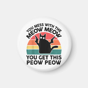 Funny you chess with Meow-Shirt Black Cat with Gun Magnet