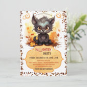 Funny Young Werewolf und Pumpkin Watercolor Einladung (Stehend Vorderseite)
