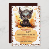 Funny Young Werewolf und Pumpkin Watercolor Einladung (Vorne/Hinten)