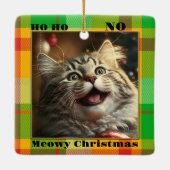 Funny Your Cat Foto Farbige Karierte Weihnachten Keramikornament (Rückseite)