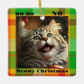 Funny Your Cat Foto Farbige Karierte Weihnachten Keramikornament (Vorderseite)