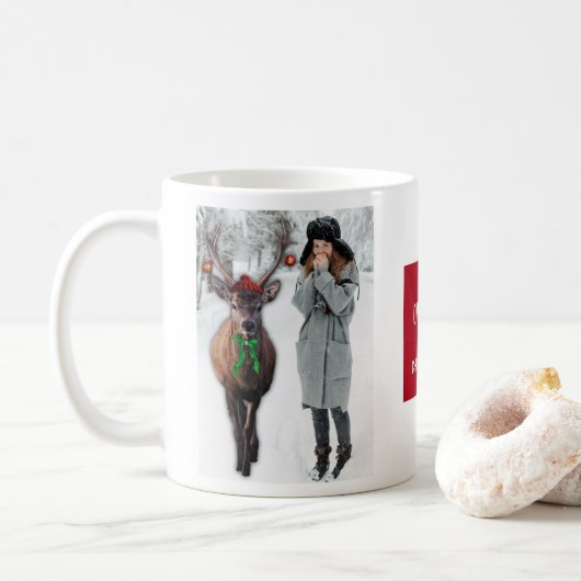 Funny Your Christmas Foto mit einem Hirsch Custom Kaffeetasse (Mit Donut)