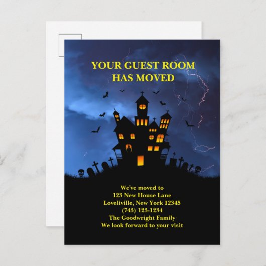 Funny Your Guest Room in Spuk Haus umgezogen Ankündigungspostkarte (Vorne/Hinten)