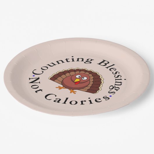 Funny zählt Segnungen nicht Kalorien dankbar Pappteller (Schrägansicht)