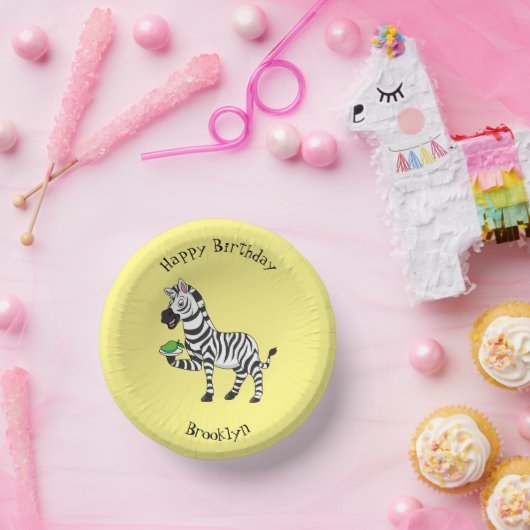 Funny Zebra Cartoon Illustration Pappteller (Party)