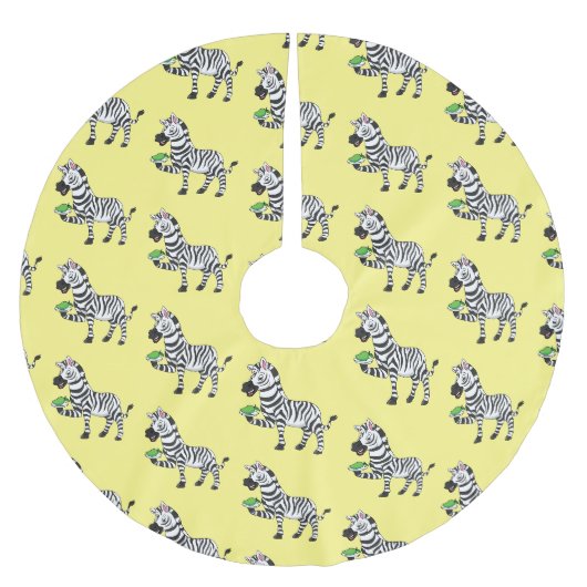 Funny Zebra Cartoon Illustration Polyester Weihnachtsbaumdecke (Vorderseite)