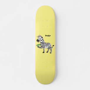 Funny Zebra Cartoon Illustration Skateboard