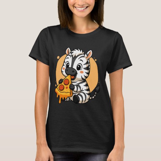 Funny Zebra Eating Pizza Graphic Boys Girls Zebra T-Shirt (Vorderseite)