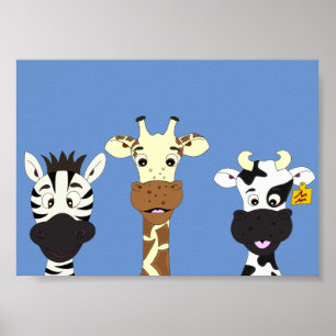 Funny Zebra giraffe Kuh Cartoon Kinderposter Poster