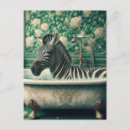 Funny Zebra in einer Badewanne Blühendes Badezimme Postkarte